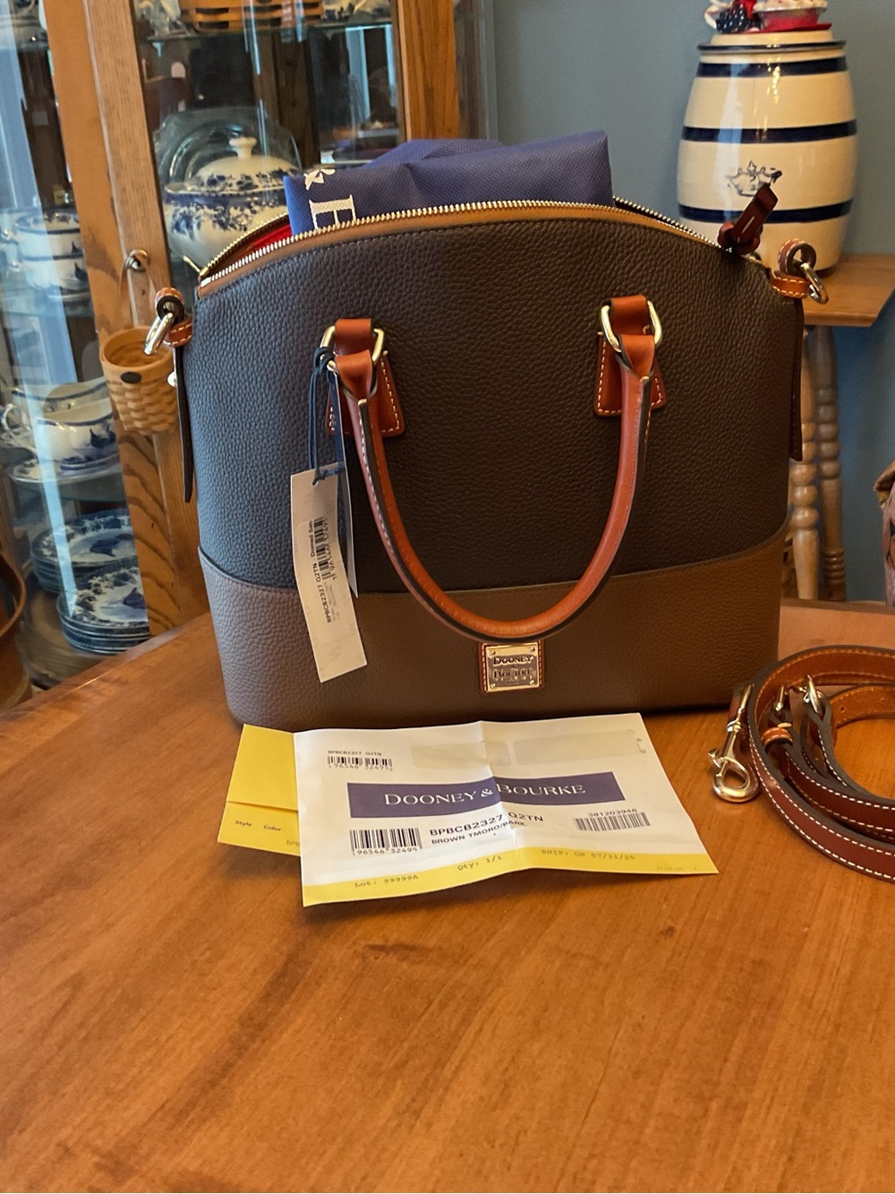 Dooney & Bourke Two-Tone Color Block Pebble Leather Satchel Bark Brown T’moro
